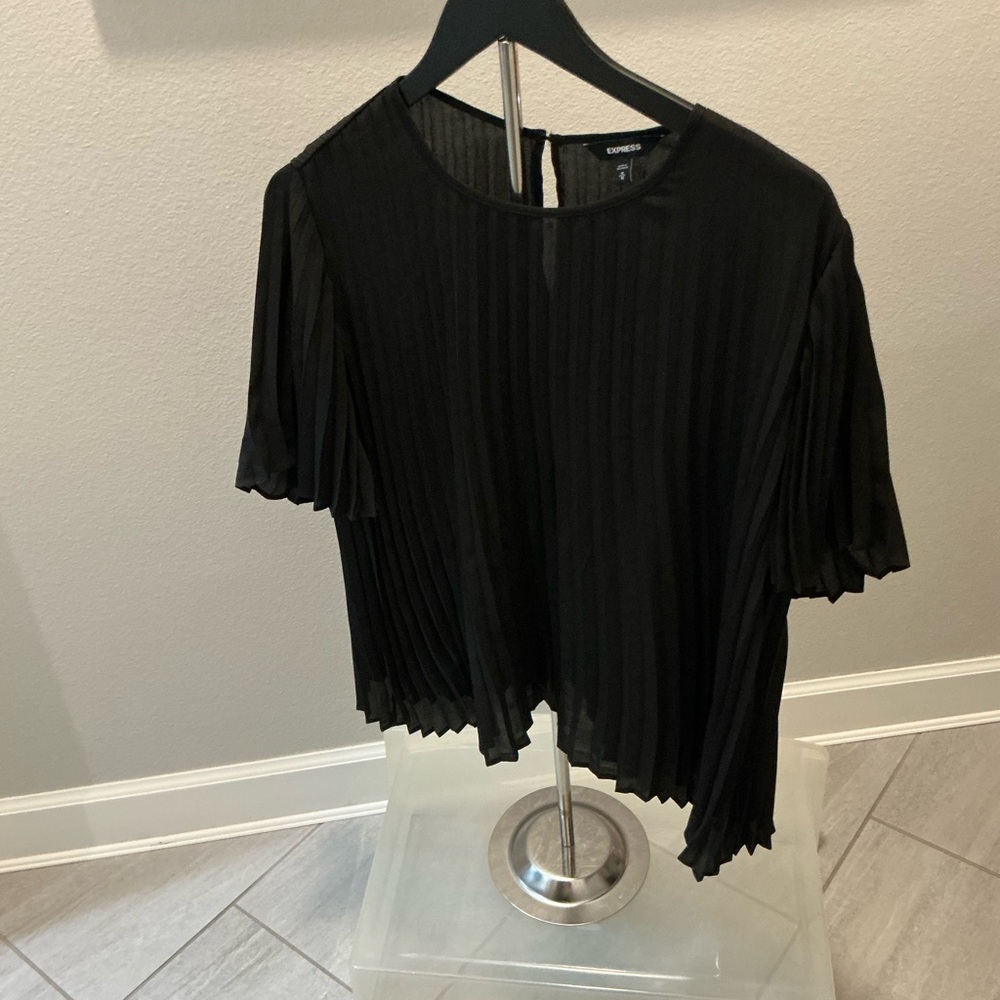 Express Elegant Black Pleated Blouse